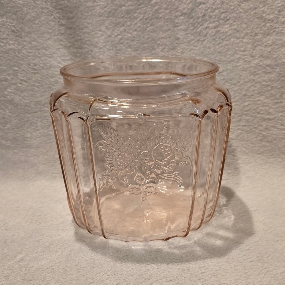 Vintage Anchor Hocking Pink Mayfair Open Rose Depression Glass Cookie Jar No Lid